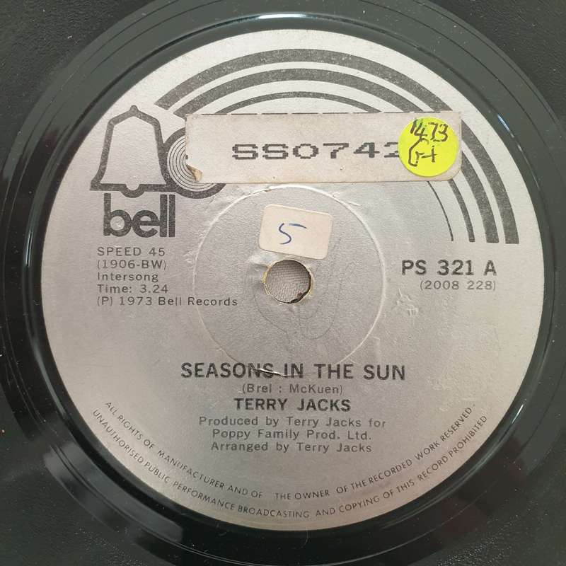 Terry Jacks  Seasons In The Sun - Vinyl 7" Record - Good+ Quality (G+)