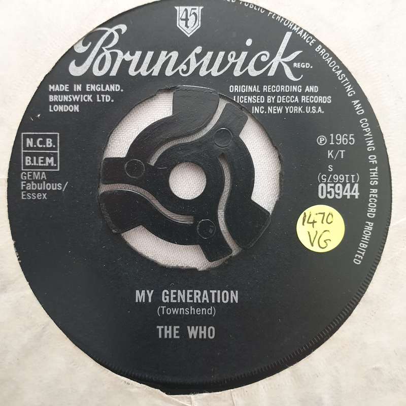 The Who  My Generation - Vinyl 7" Record - Opened  - Very-Good Quality (VG)