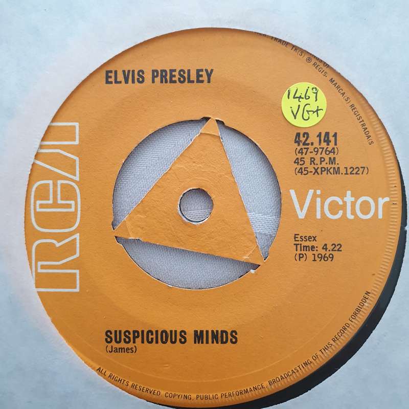 Elvis Presley  Suspicious Minds - Vinyl 7" Record - Very-Good+ Quality (VG+)