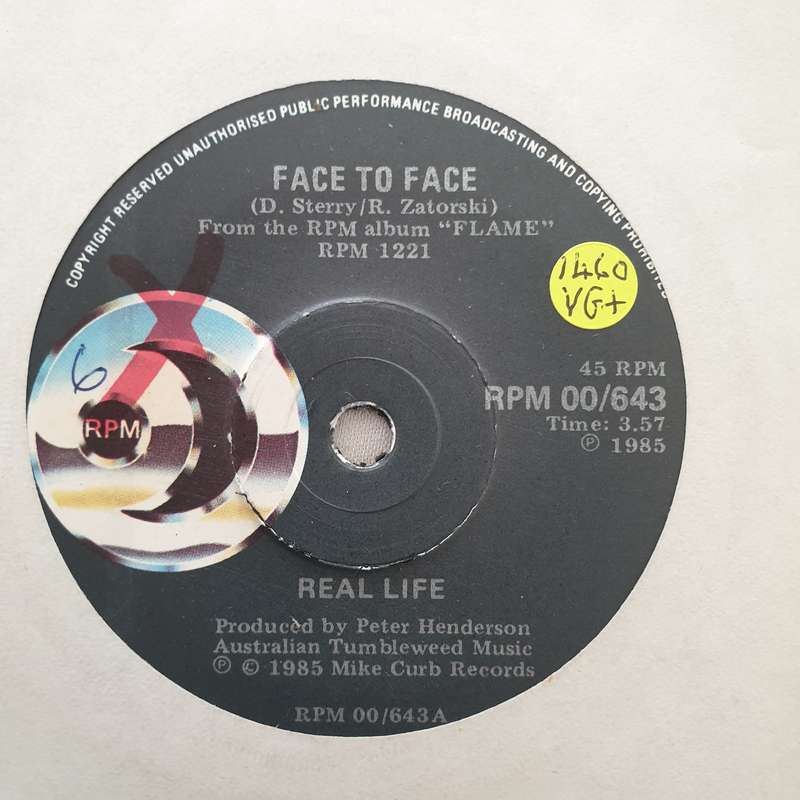 Real Life  Face To Face - Vinyl 7" Record - Very-Good+ Quality (VG+)