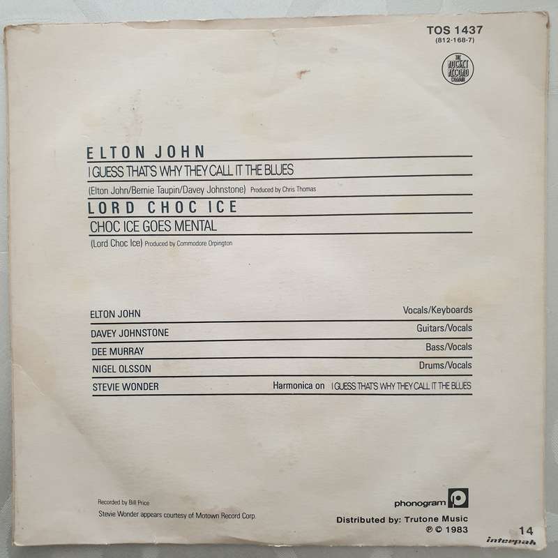 Elton John  I Guess That's Why They Call It The Blues - Vinyl 7" Record - Very-Good+ Qualit...