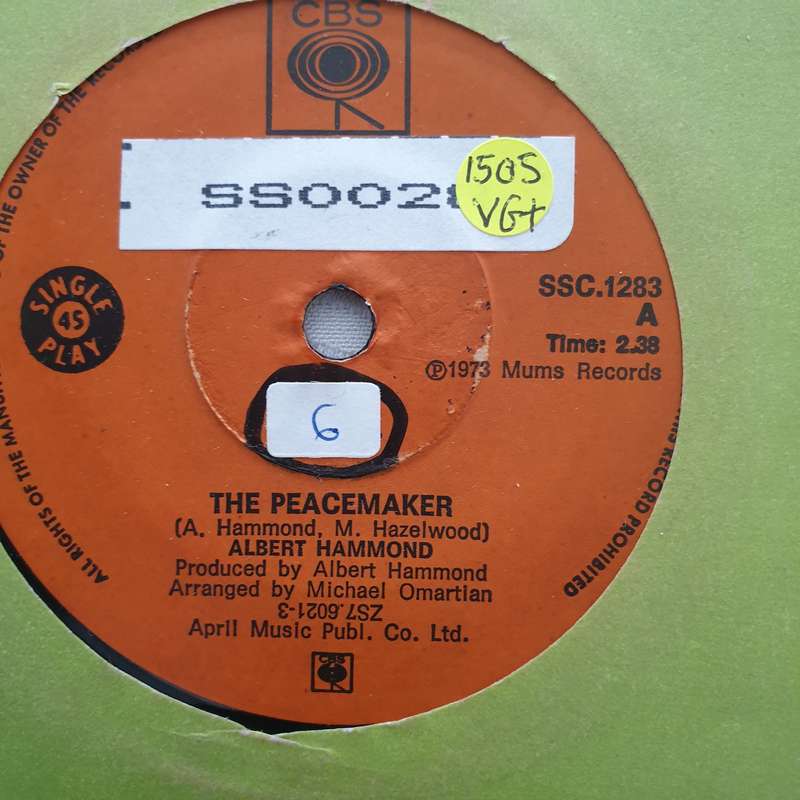 Albert Hammond  The Peacemaker - Vinyl 7" Record - Very-Good+ Quality (VG+)
