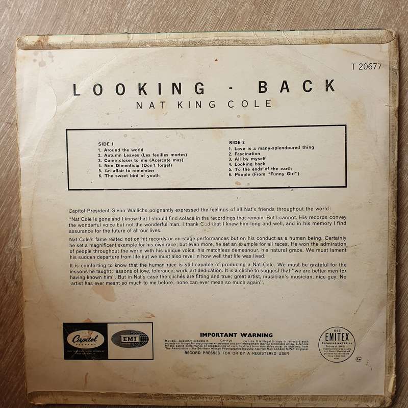 Nat King Cole - Looking Back - Vinyl LP Record - Opened  - Good Quality (G)
