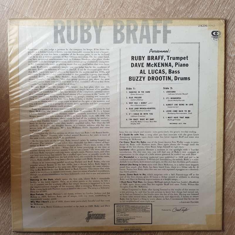 Ruby Braff Featuring Dave McKenna  Ruby Braff  Vinyl LP Record - Opened  - Very-Good+...