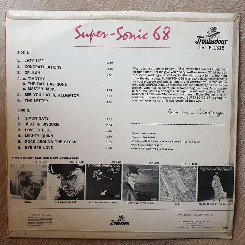 Super Sonic '68  Vinyl LP Record - Opened  - Very-Good+ Quality (VG+)
