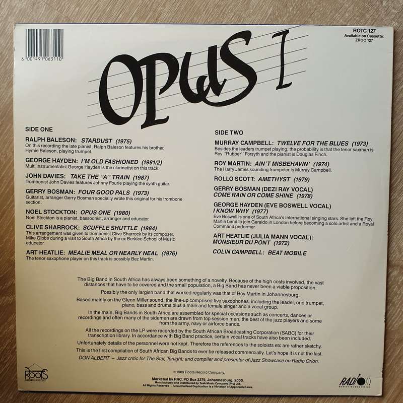 Opus 1 - The SA Big Bands (Bosman, Stockton, Hayden, Martin, Baleson, Davies, Boswell) - Vinyl LP...