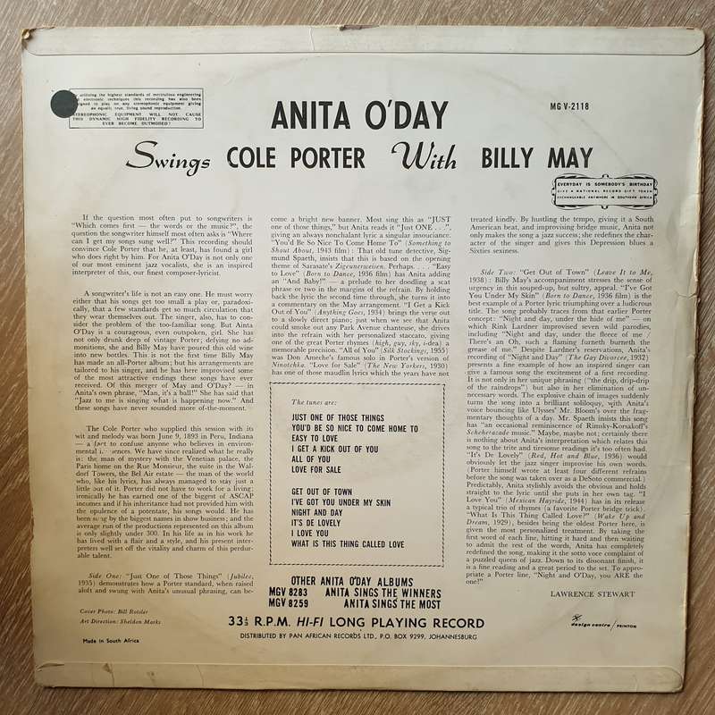 Anita O'Day with Billy May  Swings Cole Porter - Vinyl LP Record - Opened  - Very-Good+ Qua...