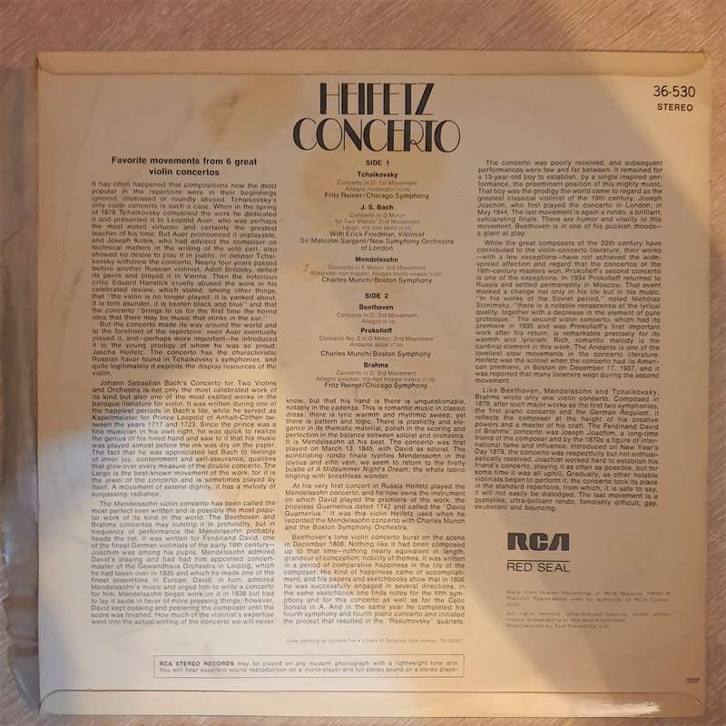 Heifetz Concerto - The Violinist of he Century  - Vinyl LP Record - Very-Good+ Quality (VG+)