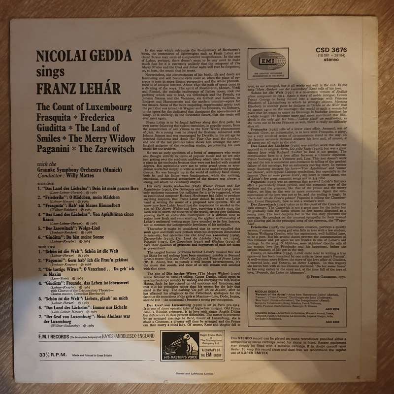 Nicolai Gedda, Symphonie-Orchester Graunke, Willy Mattes, Franz Lehár  Nicolai Gedda Sings...