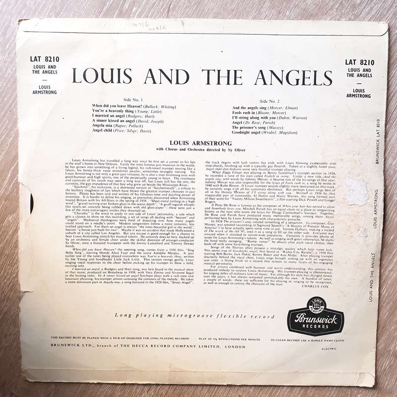 Louis Armstrong  Louis And The Angels   Vinyl LP Record - Opened  - Good+ Quality (G+)