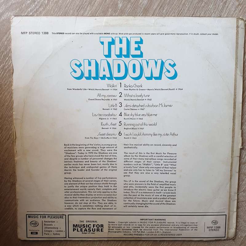 The Shadows - The Shadows - Vinyl LP Record - Opened  - Very-Good+ Quality (VG+)