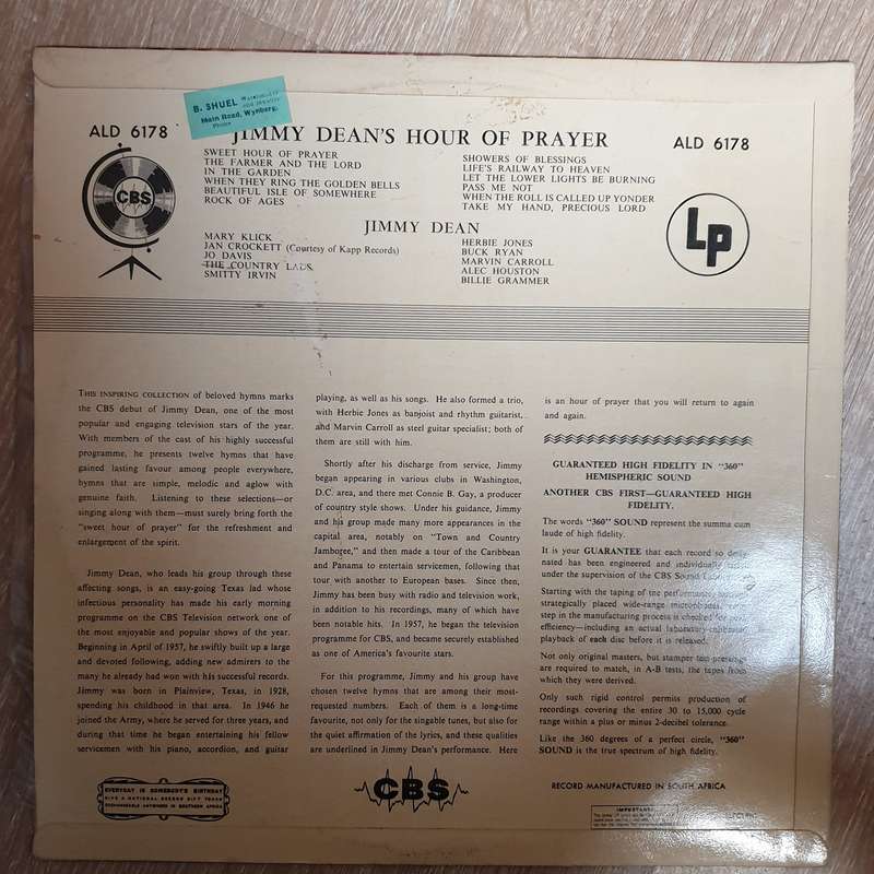 Jimmy Dean  Jimmy Dean's Hour Of Prayer - Vinyl LP Record - Opened  - Very-Good+ Quality (VG+)