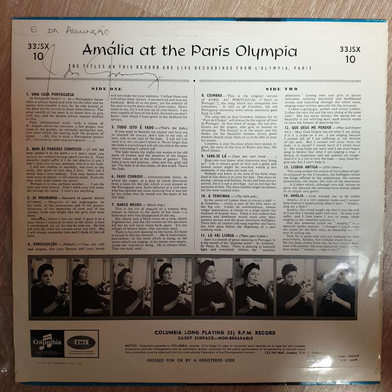Amália Rodrigues  Amalia At The Paris Olympia - Vinyl LP Record - Opened  - Very-Good+ Qua...