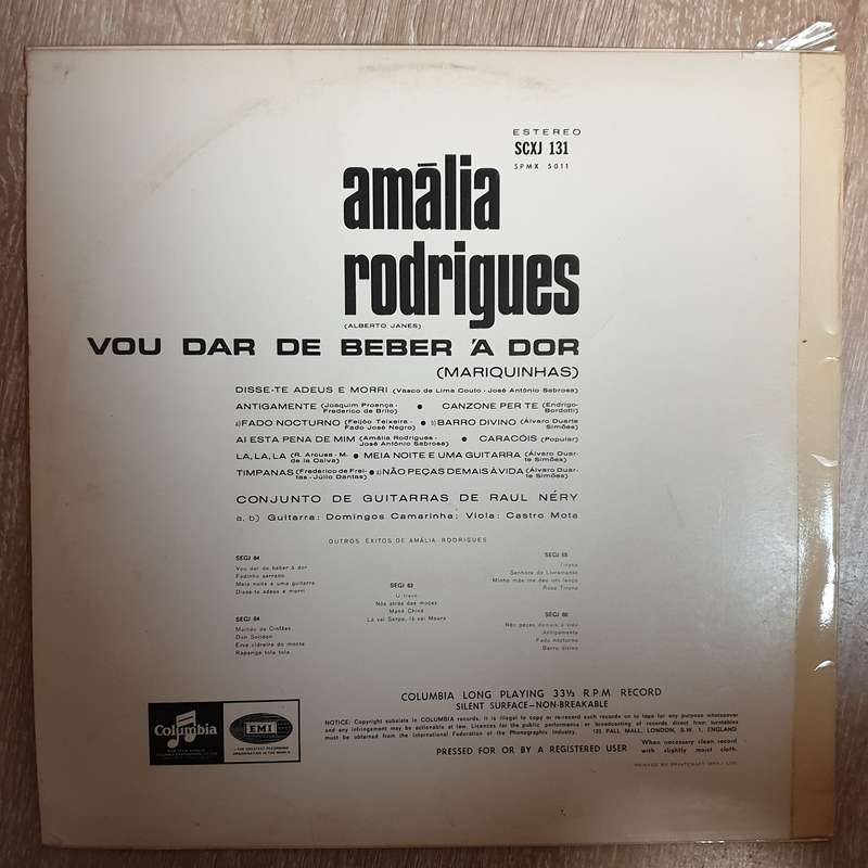 Amália Rodrigues  Vou Dar De Beber À Dor - Vinyl LP Record - Opened  - Very-Good+ Quality...