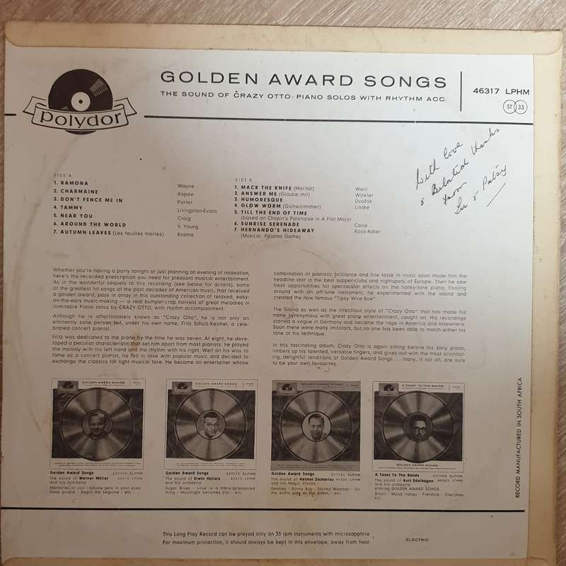 Crazy Otto - Golden Award Songs  Vinyl LP Record - Opened  - Good Quality (G)