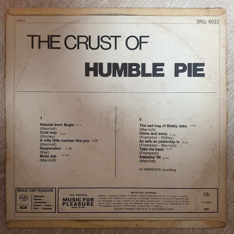 Humble Pie  The Crust Of Humble Pie   Vinyl LP Record (G+)