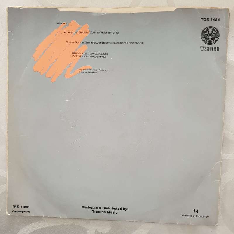 Genesis  Mama - Vinyl 7" Record - Very-Good+ Quality (VG+)