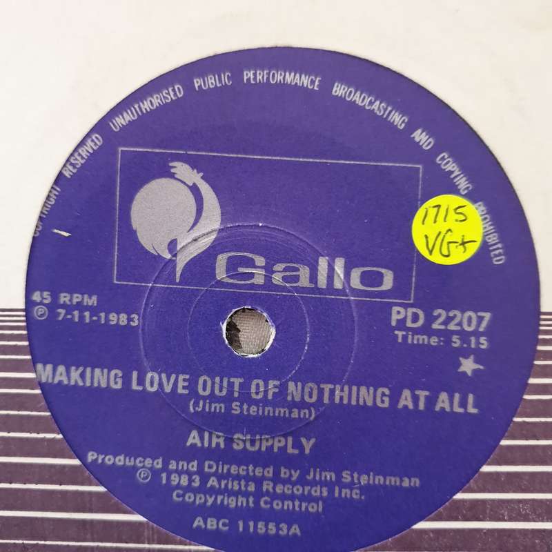 Air Supply  Making Love Out Of Nothing At All - Vinyl 7" Record - Very-Good+ Quality (VG+)