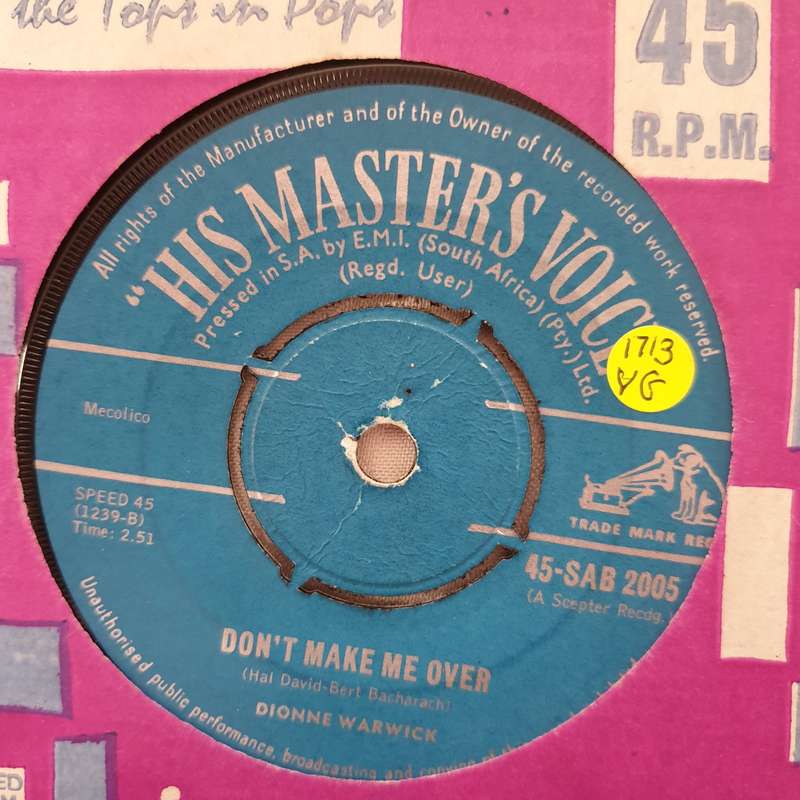 Dionne Warwick - I Smiled Yesterday/ Don't Make Me Over - Vinyl 7" Record - Opened  - Very-Good Q...