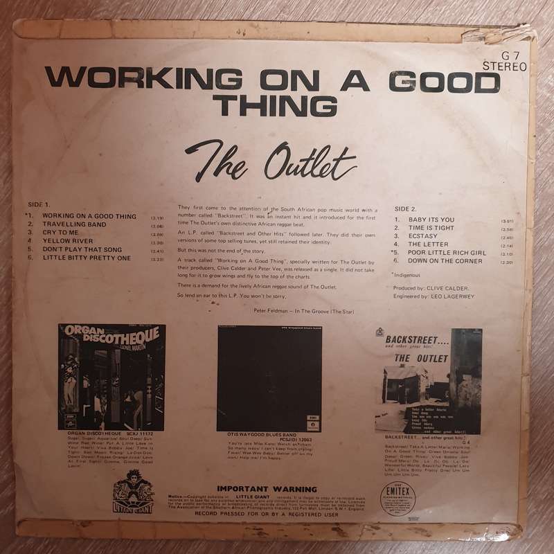The Outlet  Working On A Good Thing  Vinyl LP Record - Opened  - Good+ Quality (G+)