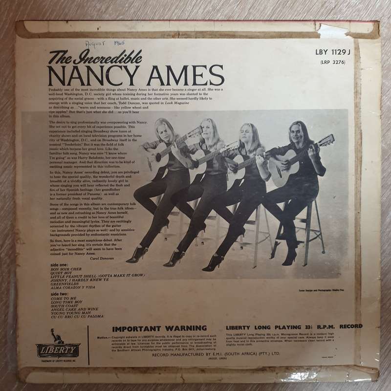 Nancy Ames  - The Incredible Nancy Ames   Vinyl LP Record - Opened  - Good Quality (G)