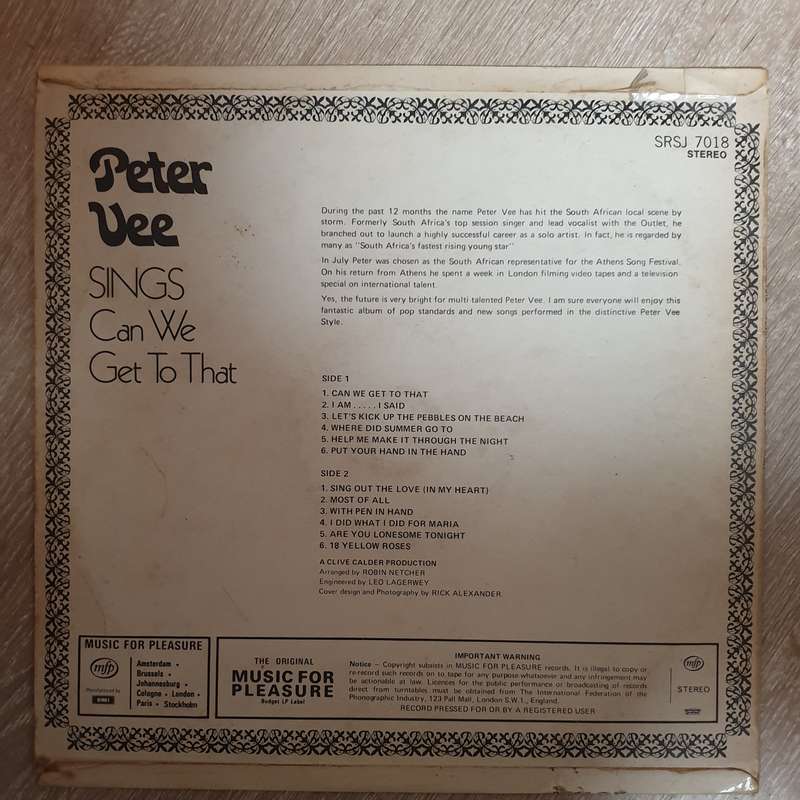 Peter Vee Sings - Can We Get To That  - Vinyl LP Record - Opened  - Very-Good Quality (VG)