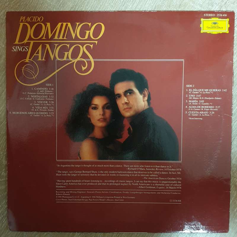 Placido Domingo  Placido Domingo Sings Tangos- Vinyl LP Record - Opened  - Very-Good+ Quali...