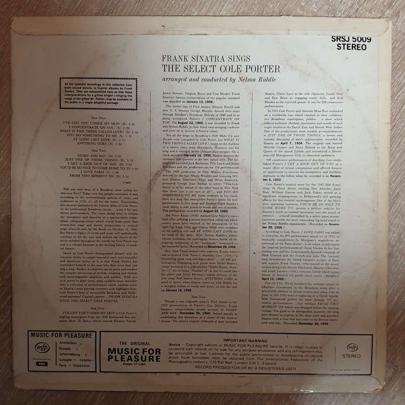 Frank Sinatra SIngs The Select Cole Porter   Vinyl LP Record - Opened  - Good Quality (G)