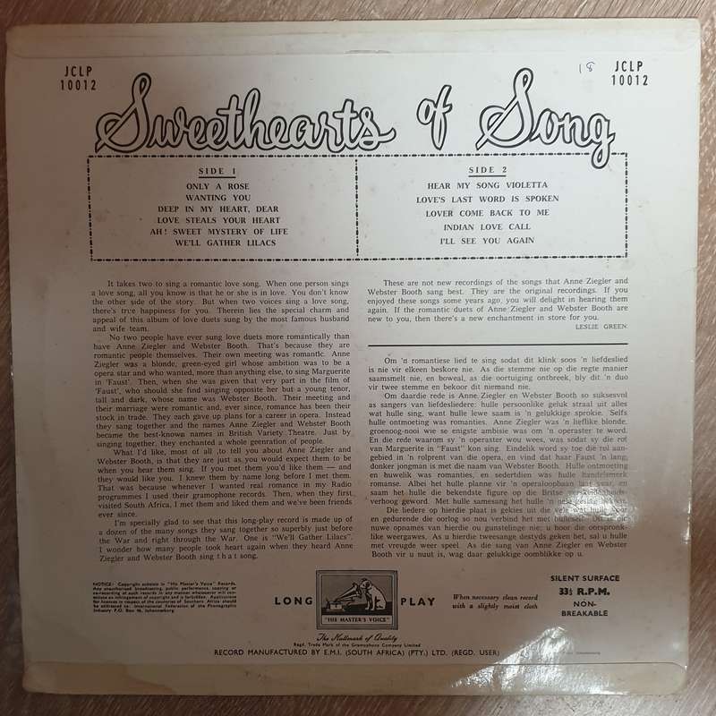 Sweethearts In Song - Anne Ziegler And Webster Booth  Vinyl LP Record - Opened  - Very-Good...