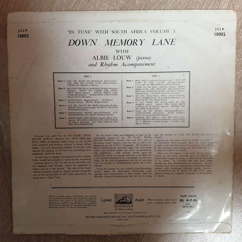 Albie Louw - In Tune With South Africa -  Vinyl LP Record - Opened  - Good Quality (G)