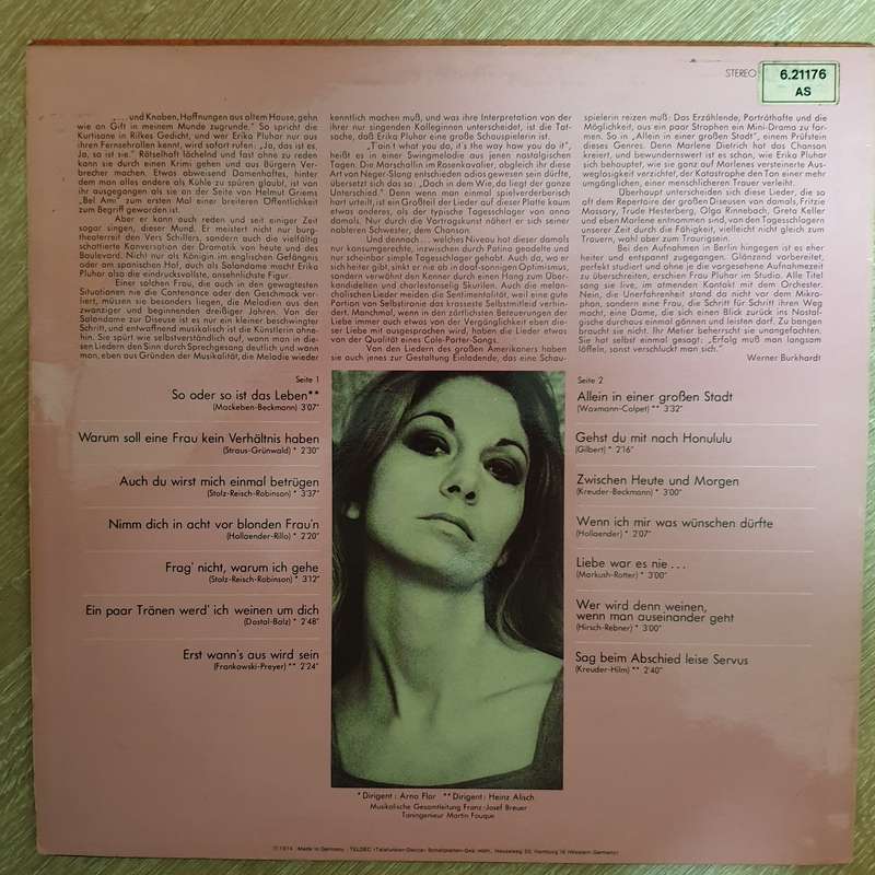 Erika Pluhar  So Oder So Ist Das Leben  Vinyl LP Record - Opened  - Very-Good+ Qualit...