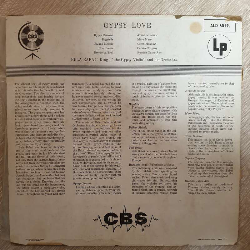 Bela Babai And His Orchestra  Gypsy Love -  Vinyl LP Record - Opened  - Very-Good Quality (VG)