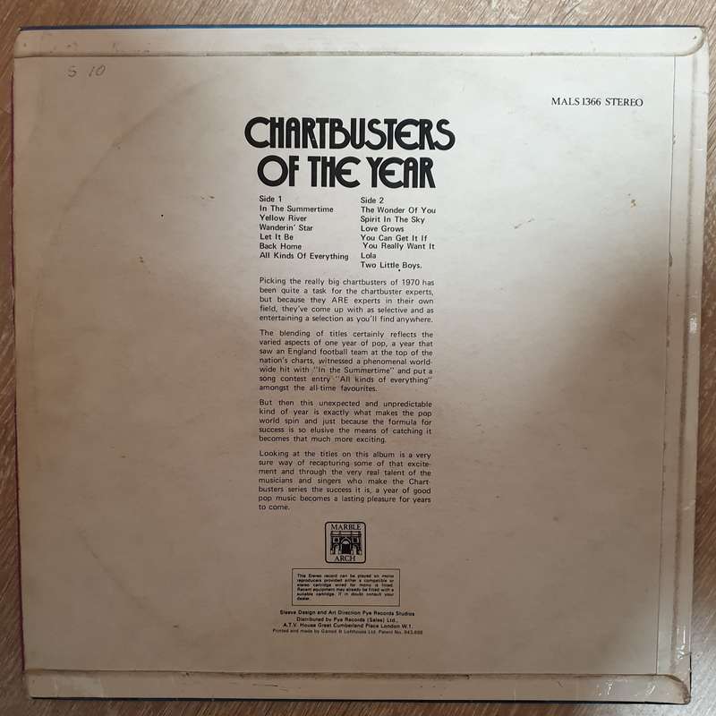 Chartbusters of The Year (1970) -  Vinyl LP Record - Opened  - Very-Good+ Quality (VG+)