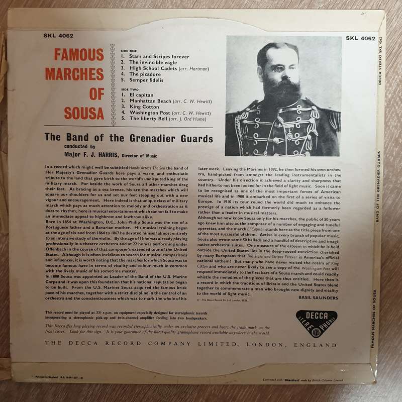 Band Of The Grenadier Guards - Major F.J Harris   Famous Marches Of Sousa - Vinyl LP Record - ...