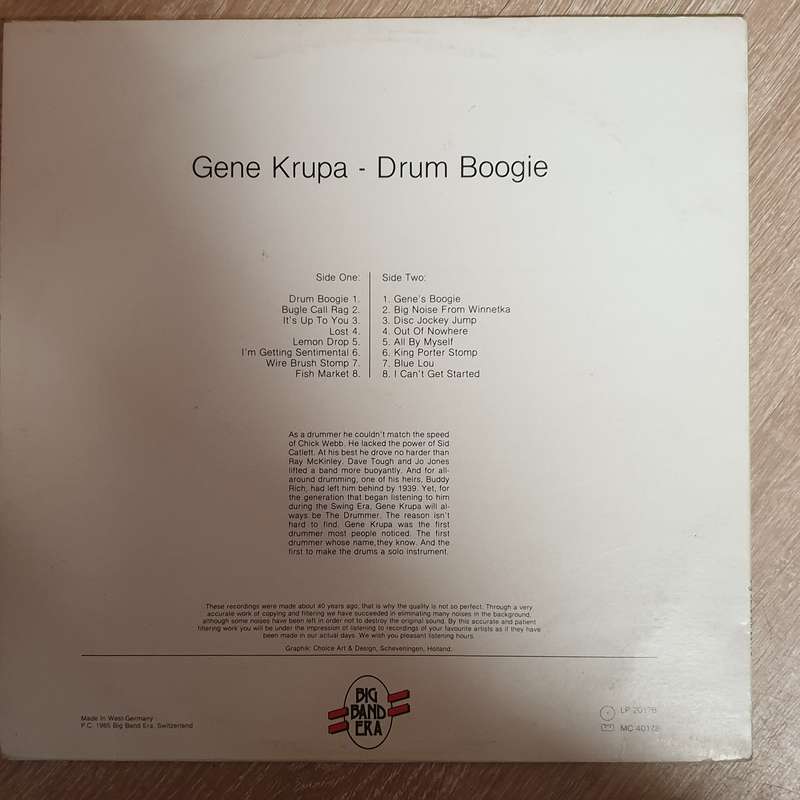 Gene Krupa  Drum Boogie  Vinyl LP Record - Opened  - Very-Good+ Quality (VG+)