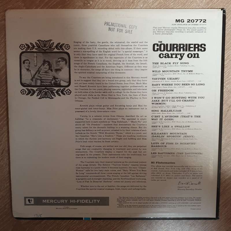 The Courriers  The Courriers Carry On - Vinyl LP Record - Opened  - Very-Good+ Quality (VG+)