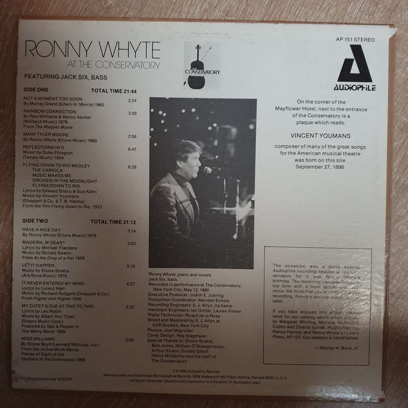 Ronny Whyte  At the Conservatory - Vinyl LP Record - Opened  - Very-Good+ Quality (VG+)