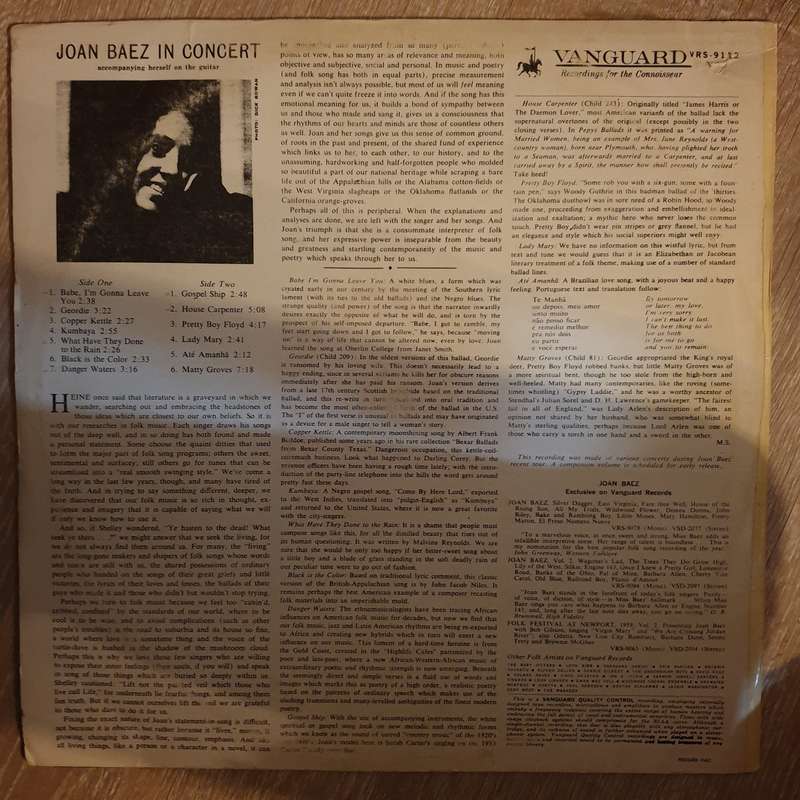 Joan Baez  In Concert - Vinyl LP Record (VG+)