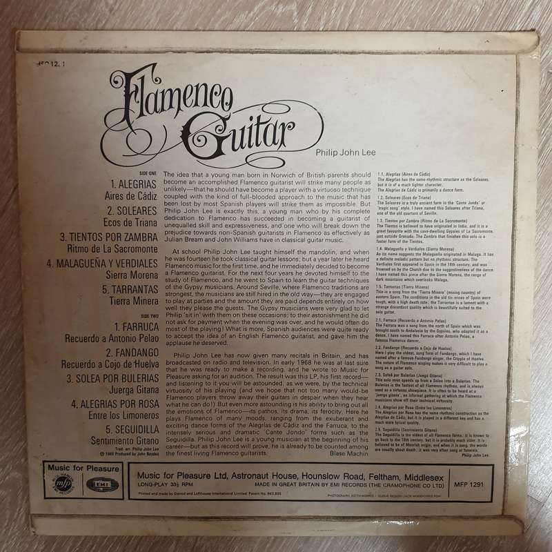 Philip John Lee  Flamenco Guitar -  Vinyl LP Record - Opened  - Very-Good Quality (VG)