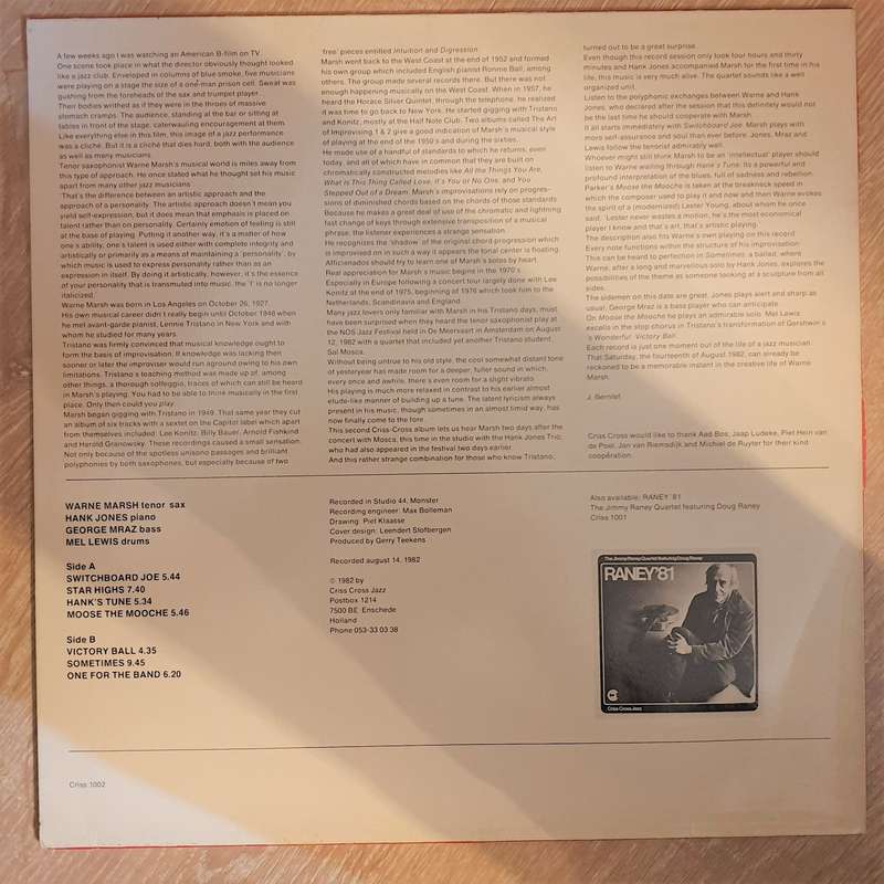 Warne Marsh With Hank Jones, George Mraz And Mel Lewis  Star Highs - Vinyl LP Record - Open...
