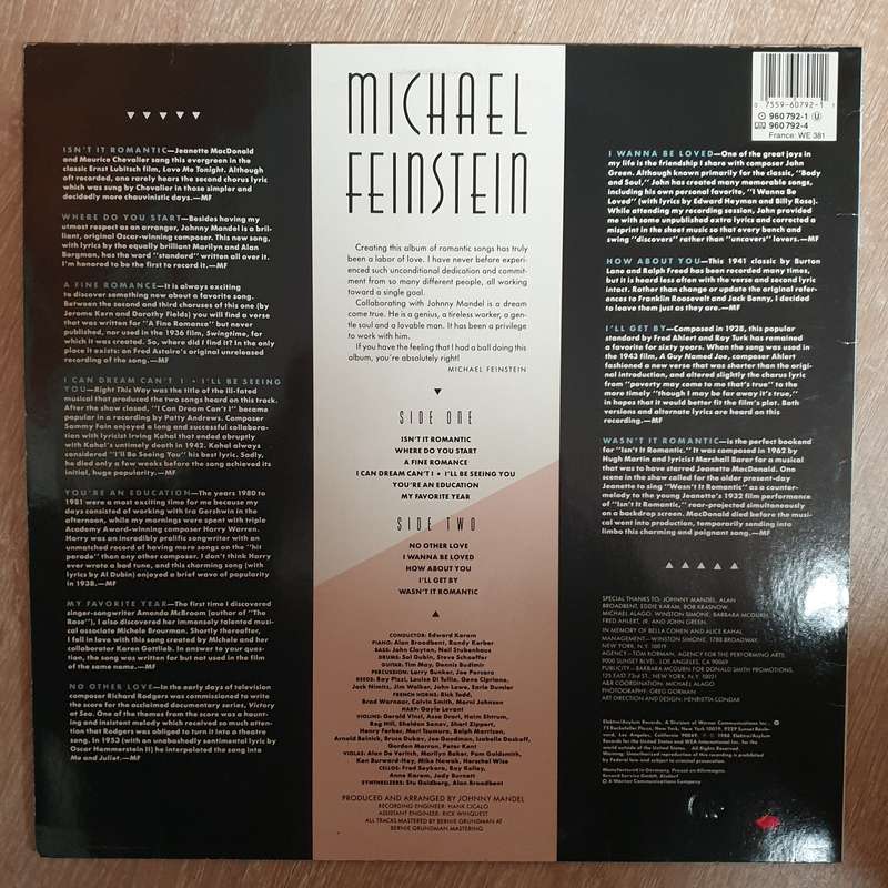 Michael Feinstein  Isn't It Romantic -  Vinyl LP Record - Very-Good+ Quality (VG+)