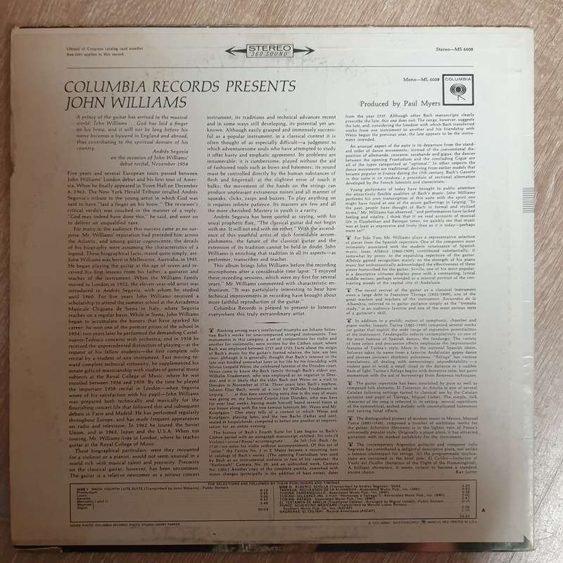 John Williams  Columbia Records Presents John Williams -  Vinyl LP Record - Very-Good+ Qual...
