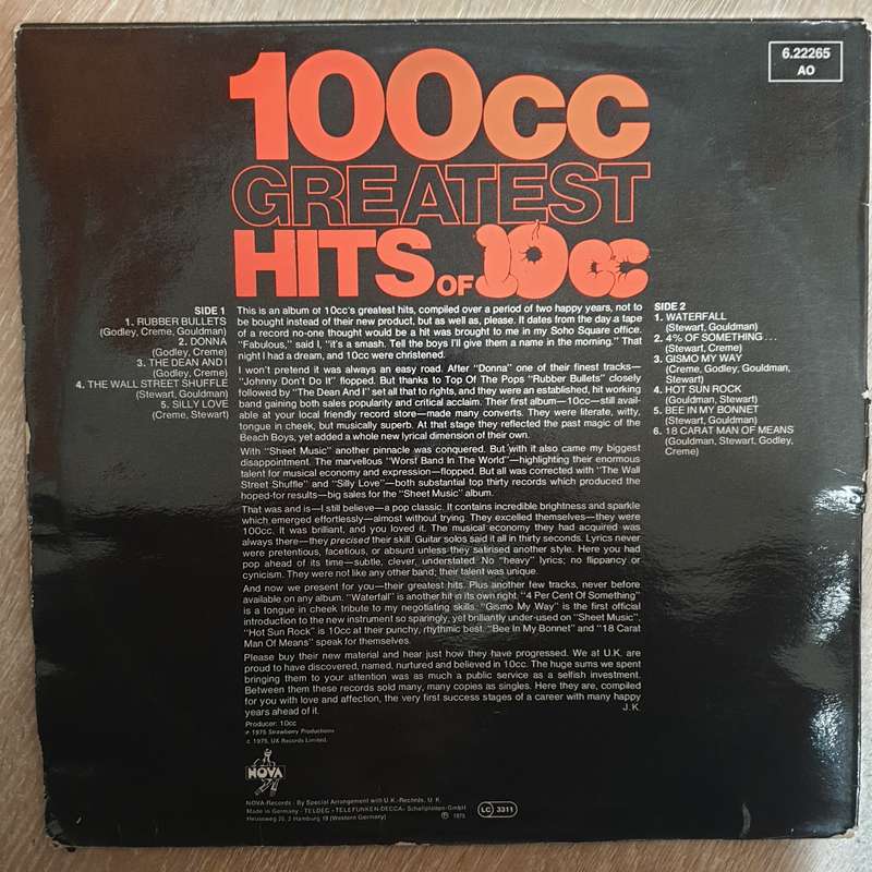 10cc -  Greatest Hits Of 10cc  - Vinyl LP Record - Very-Good+ Quality (VG+)
