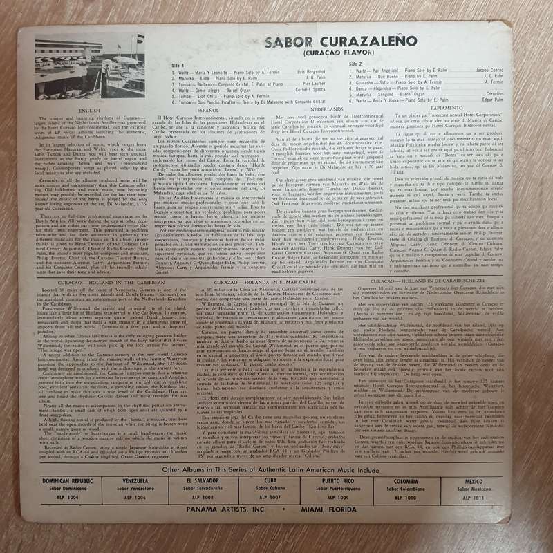 Curacao Intercontinental Hotel Presents Sabor Curazaleno  - Vinyl LP Record - Very-Good+ Quality ...