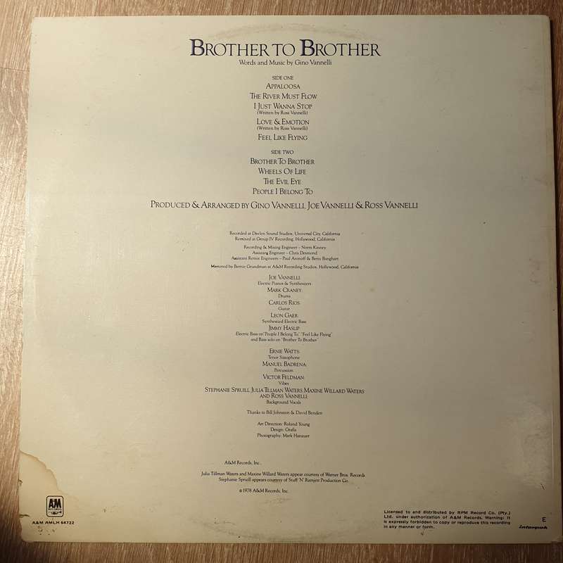 Gino Vannelli  Brother To Brother - Vinyl LP Record (VG)