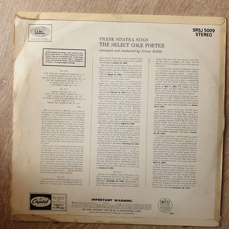 Frank Sinatra  Sings The Select Cole Porter - Vinyl LP Record - Opened  - Very-Good Quality...