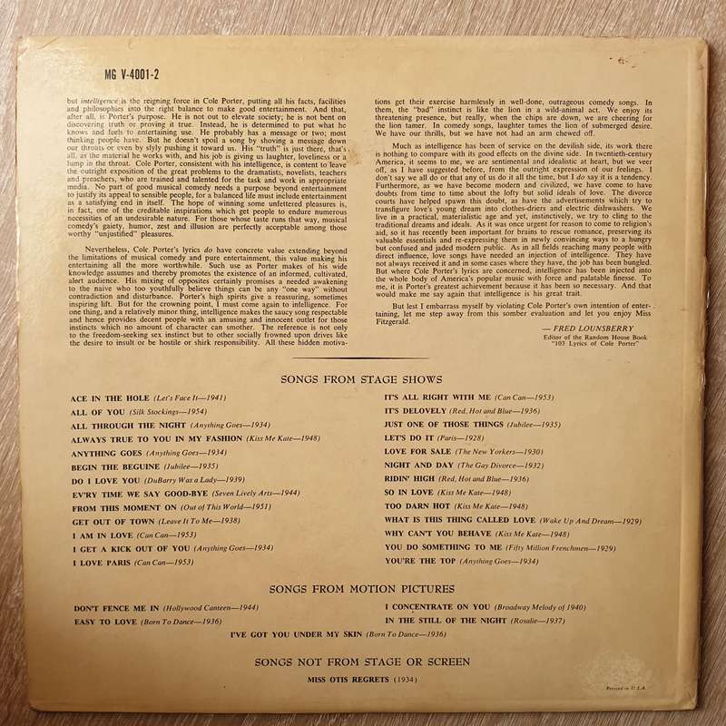 Ella Fitzgerald  Sings The Cole Porter Songbook  - Vinyl LP Record - Very-Good+ Quality (VG+)