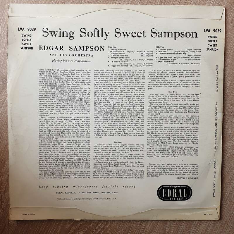 Edgar Sampson And His Orchestra  Swing Softly Sweet Sampson - Vinyl LP Record - Opened  - V...