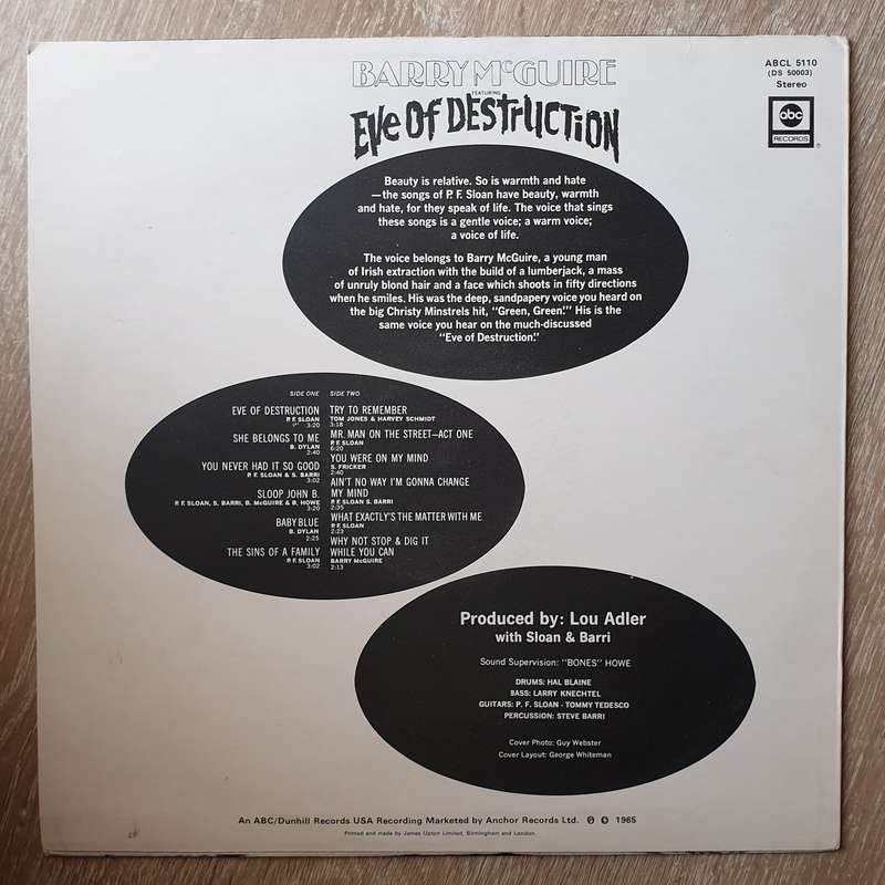 Barry McGuire  Eve Of Destruction -  Vinyl LP Record - Very-Good+ Quality (VG+)