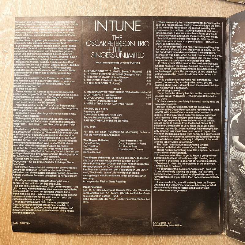The Oscar Peterson Trio + The Singers Unlimited  In Tune - Vinyl LP Record - Very-Good+ Qua...
